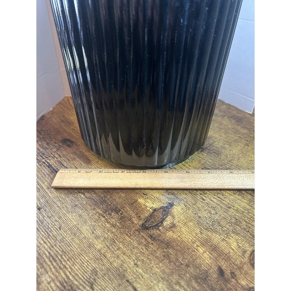 Vintage Black Ribbed Ice Bucket Removable Insert Georges Briard Japan Bar